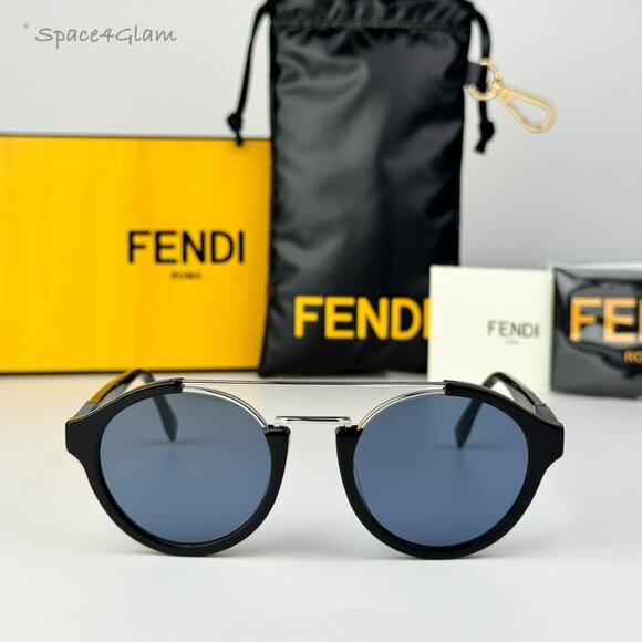 Fendi Women Sunglasses Black Blue Round FE40058U 01V BRAND NEW - Picture 3 of 9